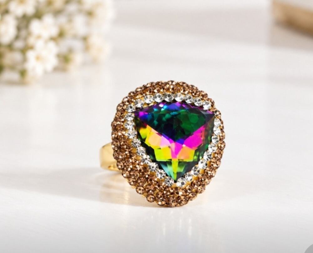 18K Gold Plated Mermaid AB Stone Rhinestone Ring Adjustable